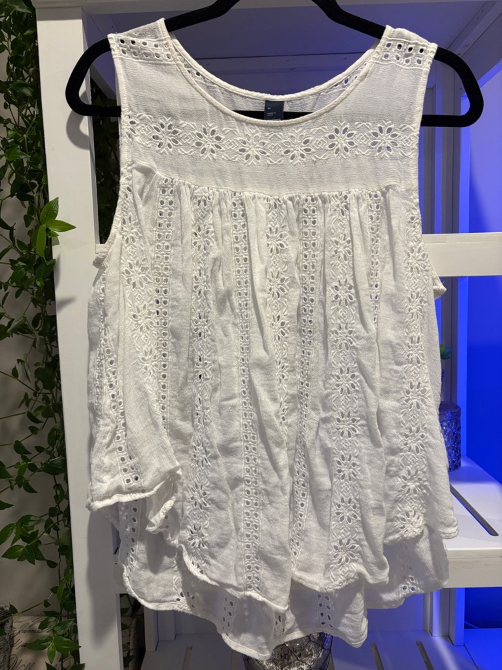 White Eyelet Sleeveless Youth Top - Elegant Summer Blouse